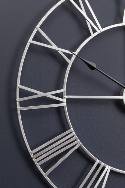 Genova Small Silver Metal Roman Numeral Wall Clock