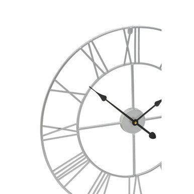 Genova 60cm Dia Silver Metal Roman Numeral Wall Clock