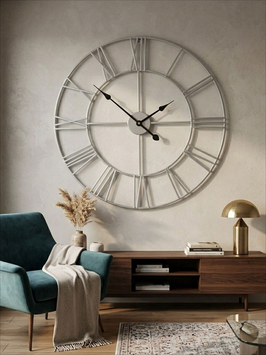 Genova Small Silver Metal Roman Numeral Wall Clock