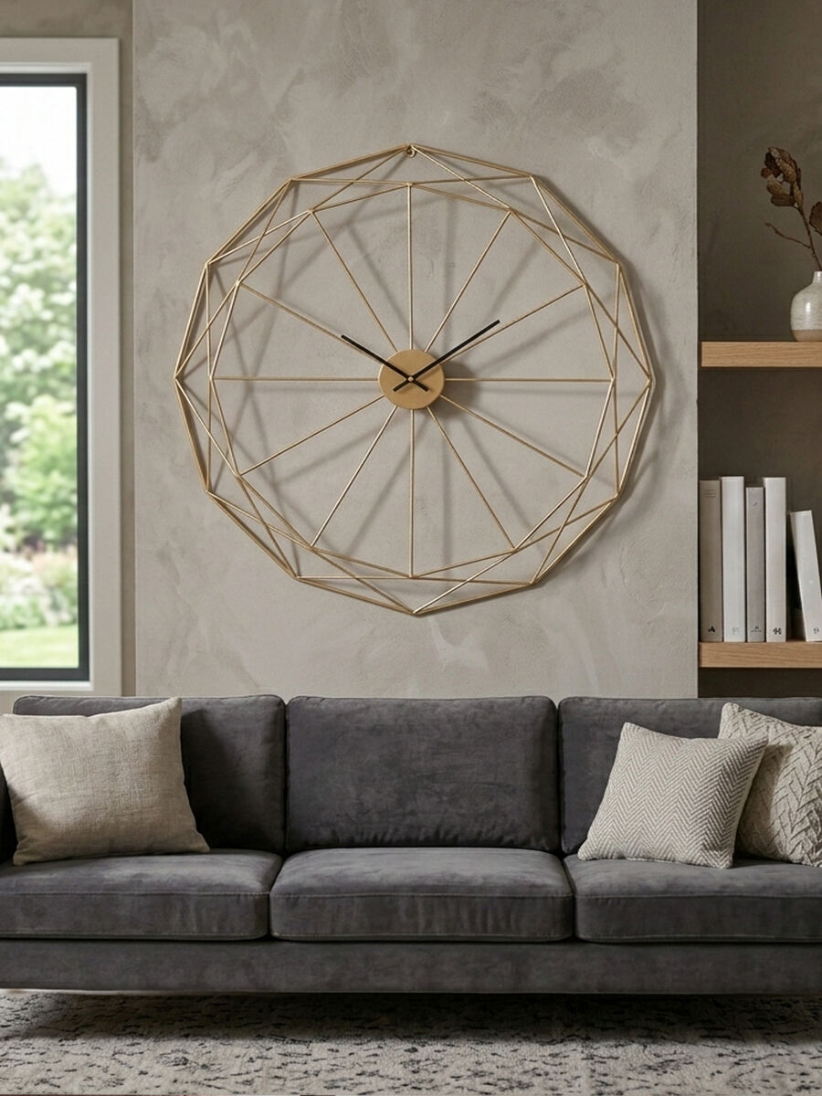 Genova 60cm Dia Geometric Gold Metal Wall Clock