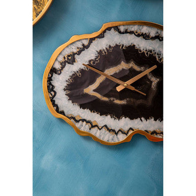 Celina Black And Gold Agate Effect Wall Clock