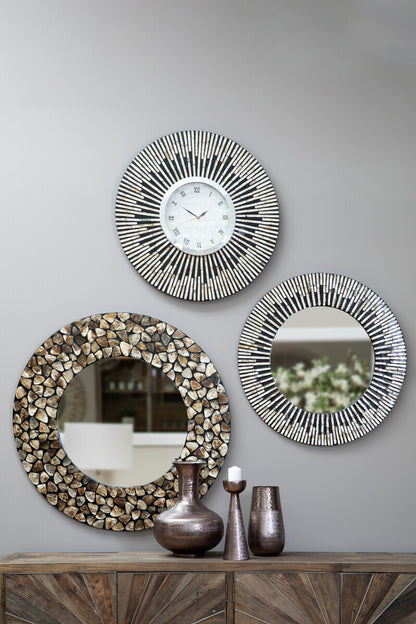 Palu 75cm Dia Black and Natural Shell Wall Clock