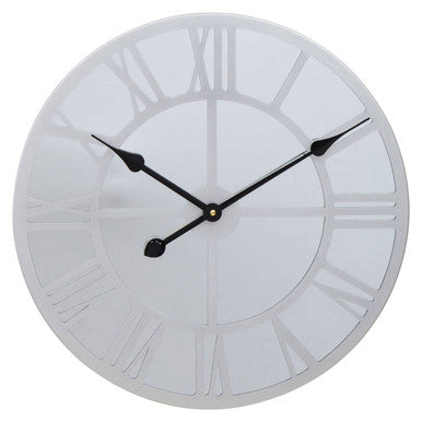 White wall clock with black hands on a white background