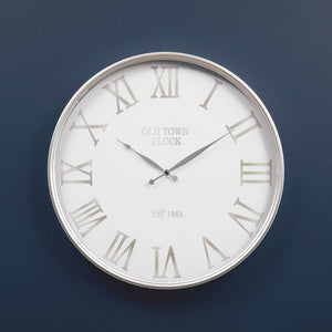 60cm Dia White and Silver Wall Clock | Kent