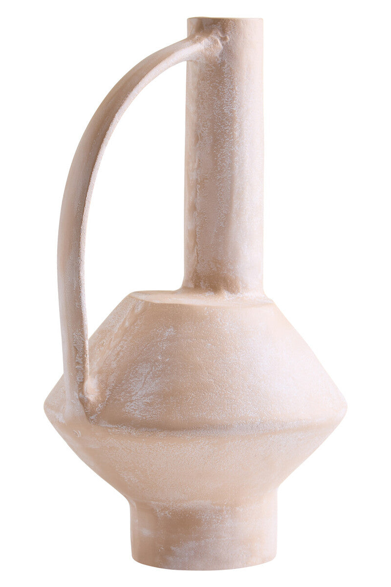 Beige ceramic pitcher on a white background