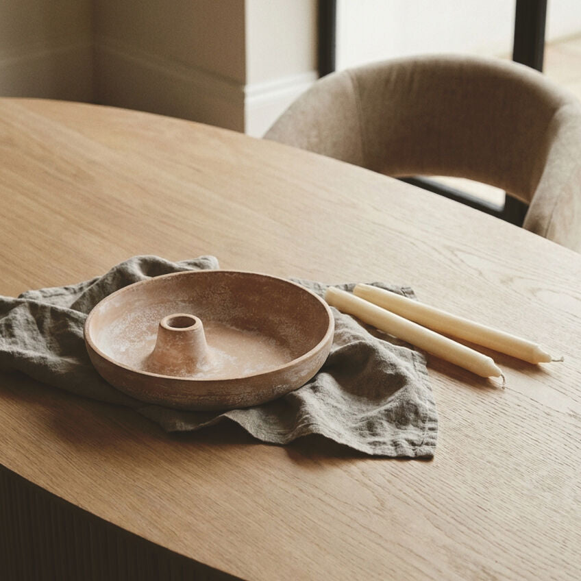 Textured Beige Whitewash Candle Holder | Densita