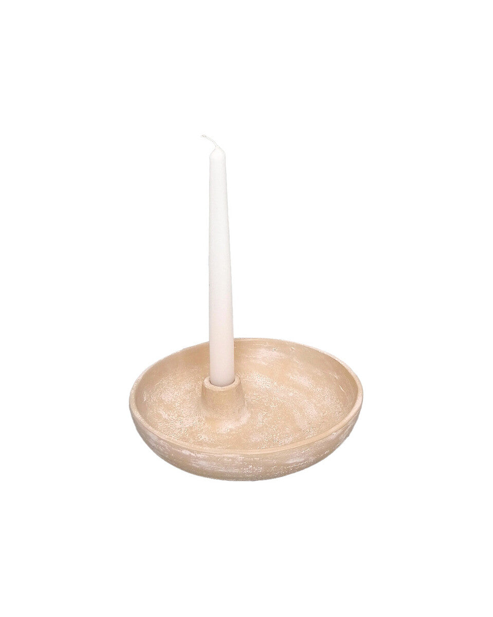 Densita Textured Beige Whitewash Candle Holder