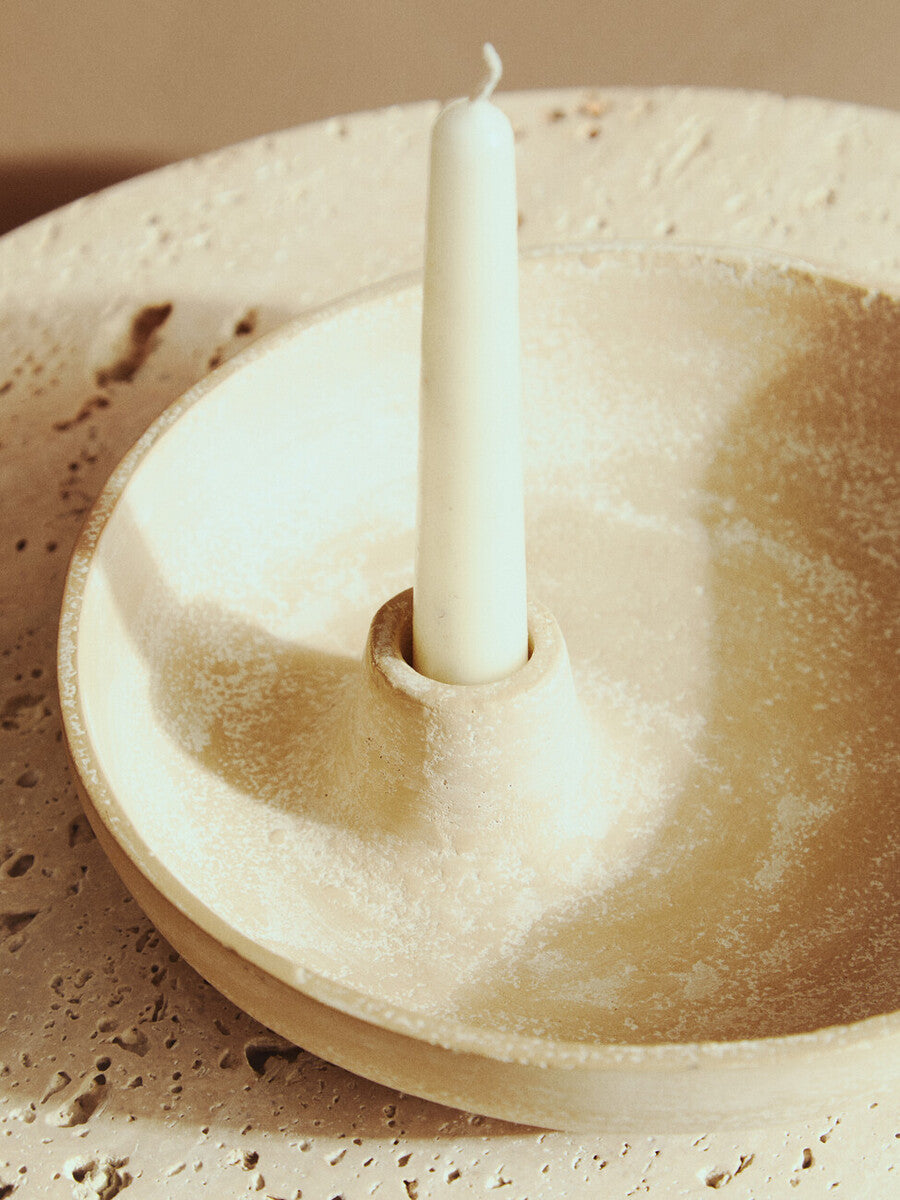 Densita Textured Beige Whitewash Candle Holder