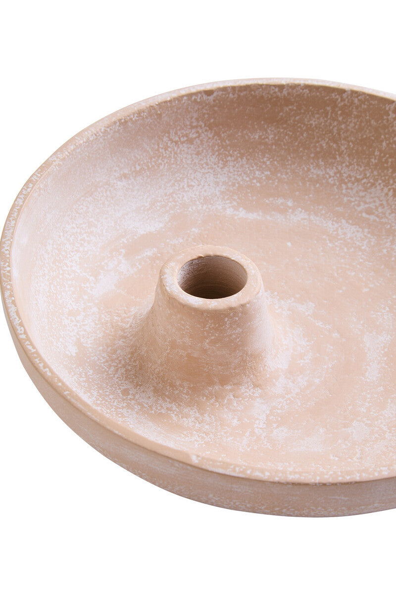 Densita Textured Beige Whitewash Candle Holder