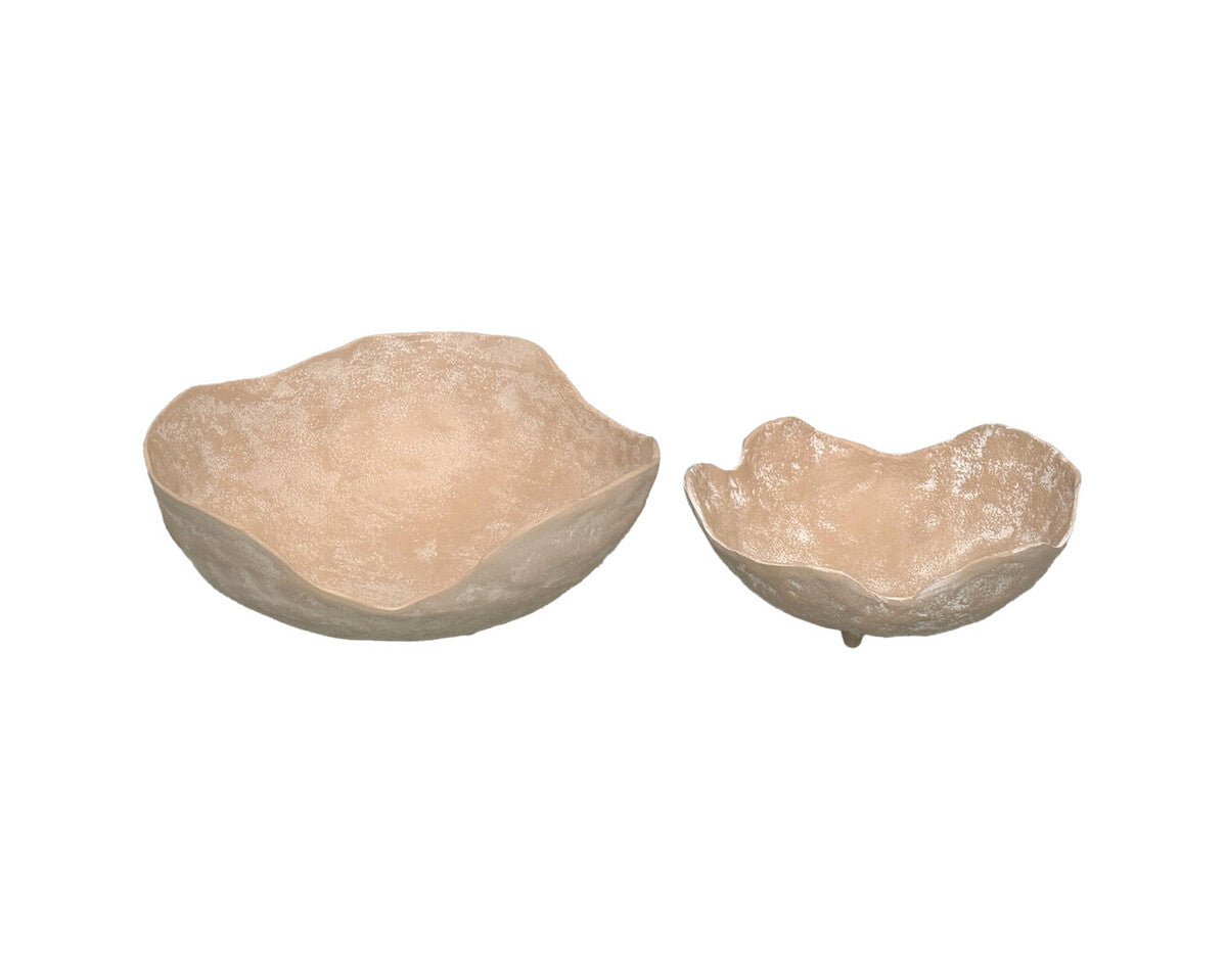 Densita Set of Two Textured Beige Whitewash Bowls
