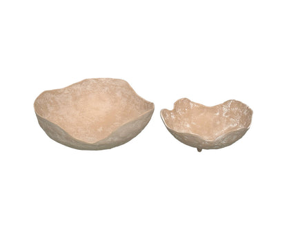 Densita Set of Two Textured Beige Whitewash Bowls