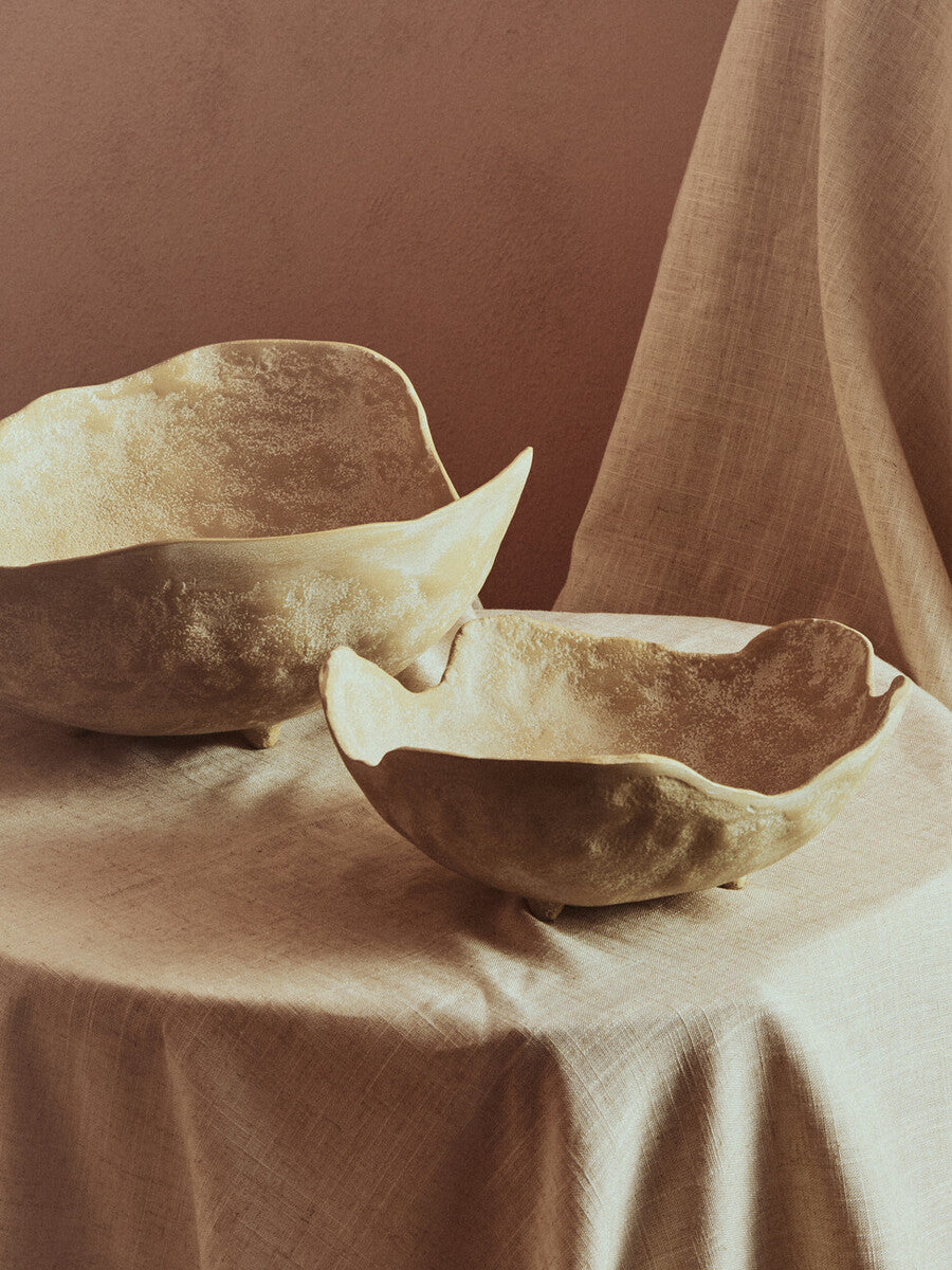 Densita Set of Two Textured Beige Whitewash Bowls