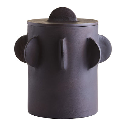 Dark gray cylindrical container with rounded protrusions on a white background