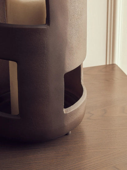 Prato Large Textured Brown Candle Holder