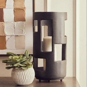 Prato Large Textured Black Candle Holder