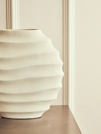 Mira Small Ivory Finish Rippled Round Vase