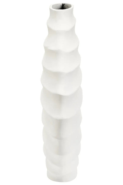Mira Large Ivory Finish Rippled Round Vase