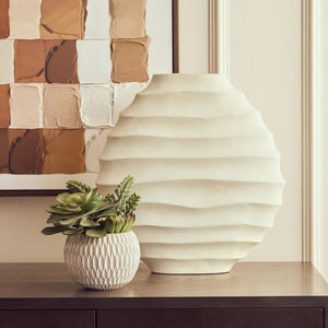 Large Ivory Finish Rippled Round Vase | Mira