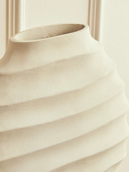 Mira Large Ivory Finish Rippled Round Vase