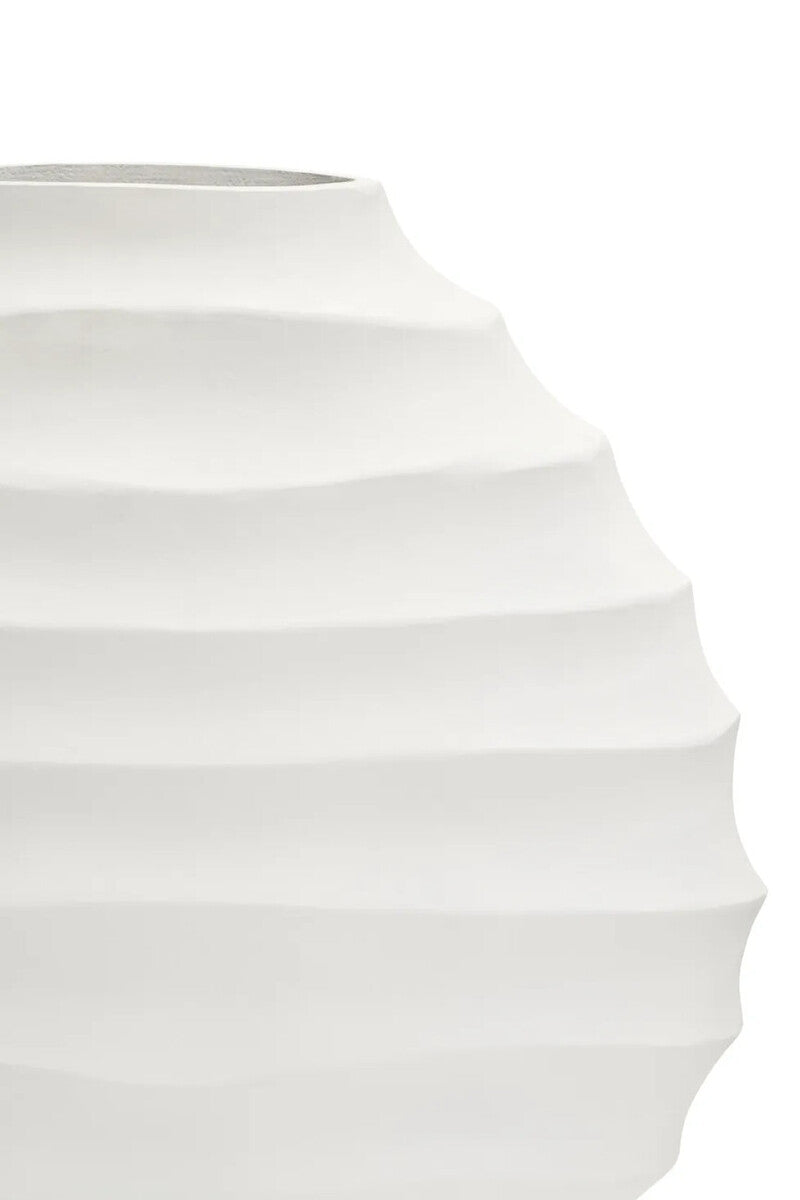 Mira Large Ivory Finish Rippled Round Vase