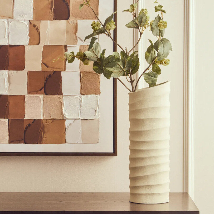 Mira Large Ivory Finish Rippled Vase