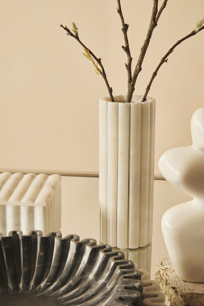 White Fluted Marble Vase | Savio