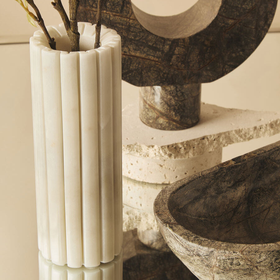 White Fluted Marble Vase | Savio