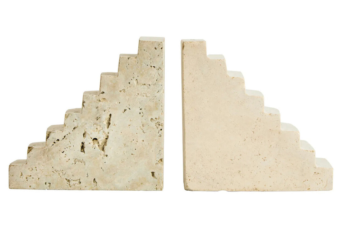 Travertine Set of Two Stair Design Bookends | Tibor