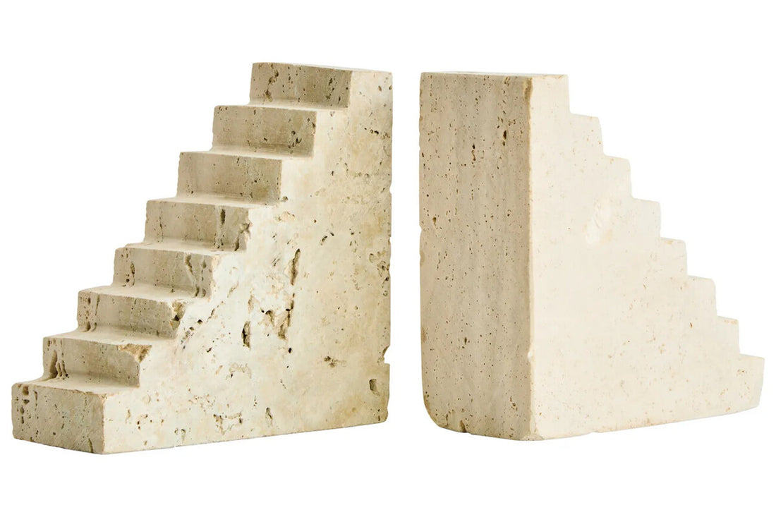Travertine Set of Two Stair Design Bookends | Tibor