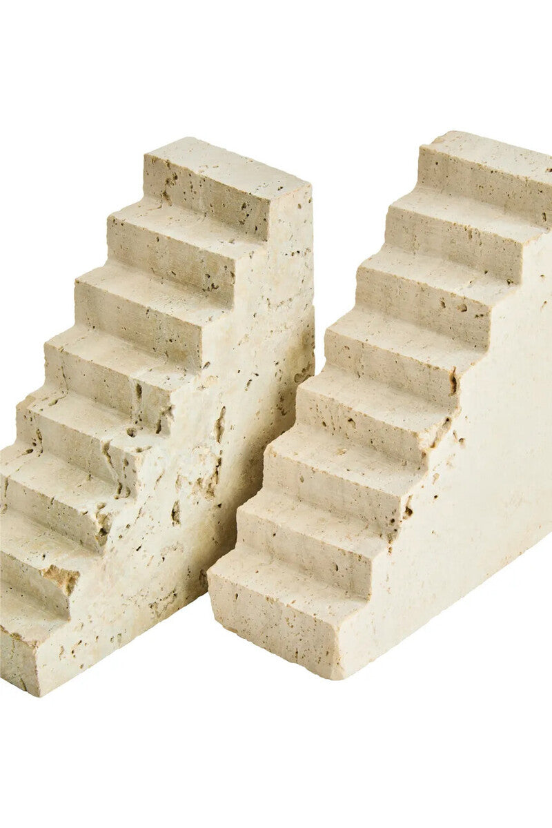 Travertine Set of Two Stair Design Bookends | Tibor