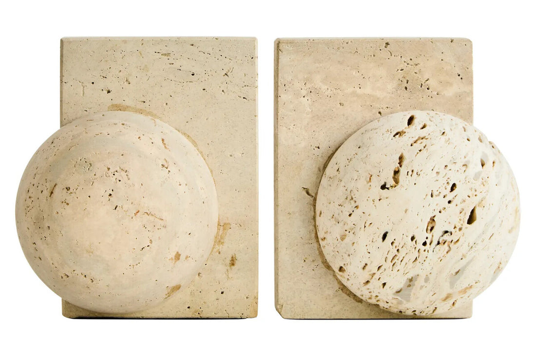 Travertine Set of Two Spherical Bookends | Tibor