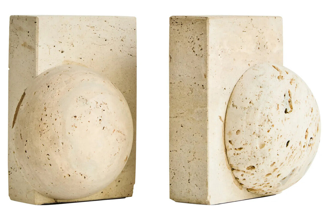 Travertine Set of Two Spherical Bookends | Tibor