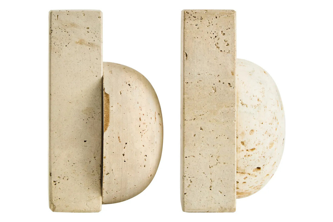Travertine Set of Two Spherical Bookends | Tibor