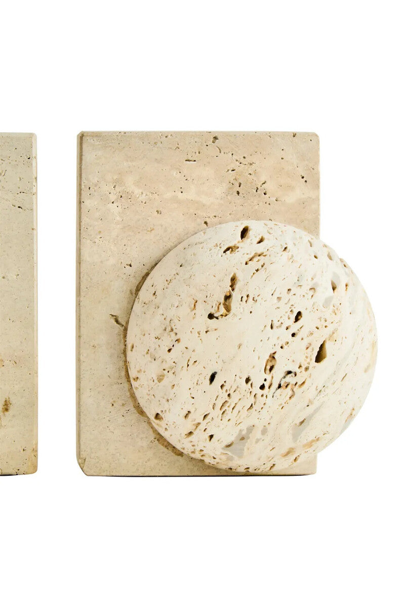 Travertine Set of Two Spherical Bookends | Tibor