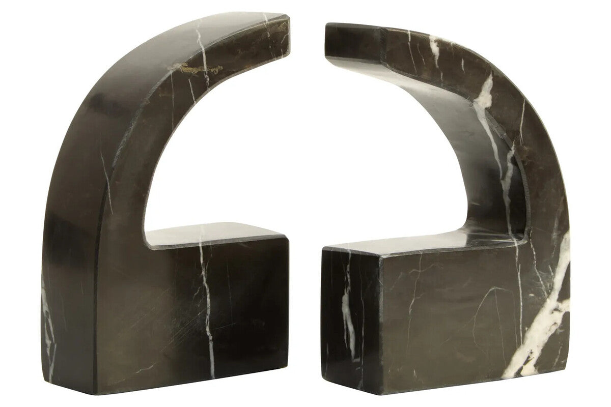 Black and White Marble Set of Two Comma Bookends | Zoro
