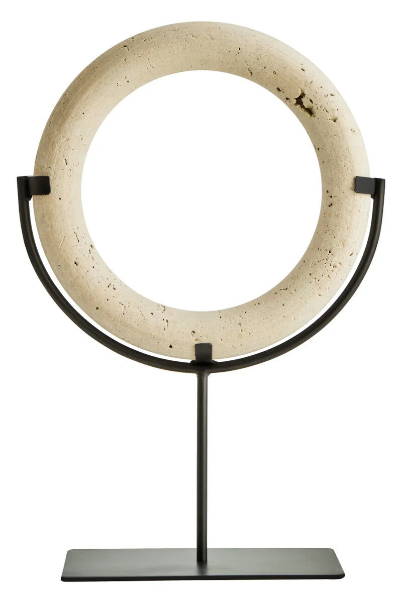 Tibor Travertine Ring Sculpture on Metal Stand