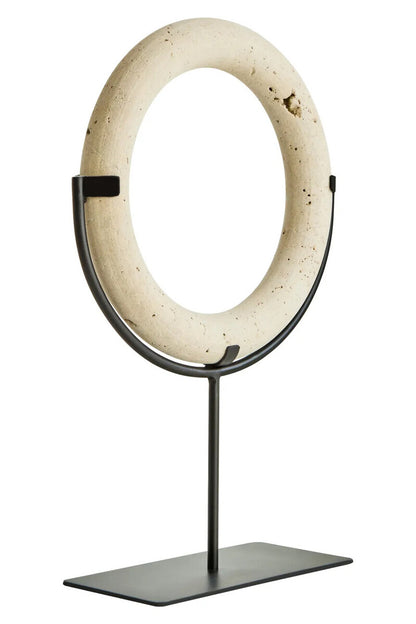 Tibor Travertine Ring Sculpture on Metal Stand