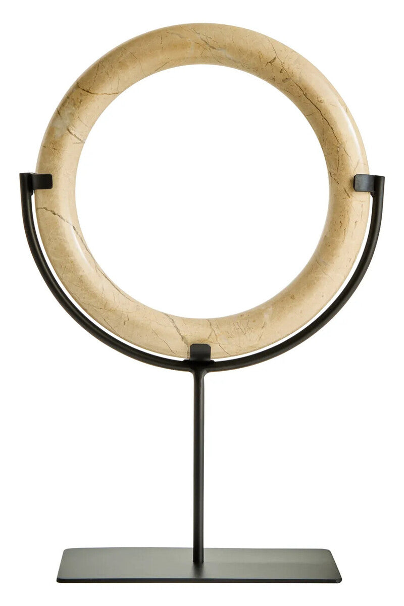 Cream Marble Ring Sculpture on Metal Stand | Zoro
