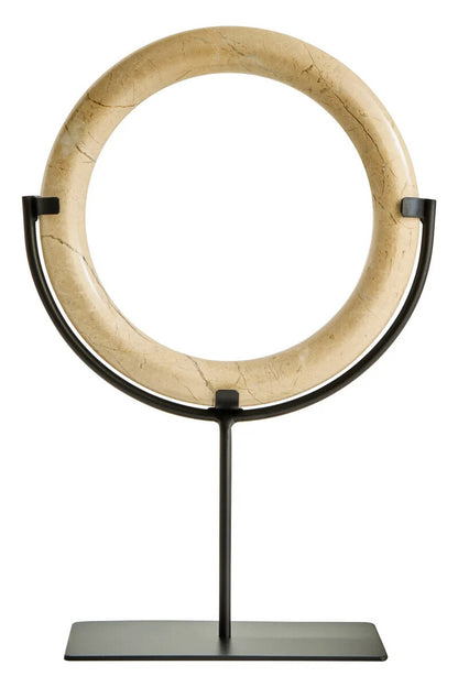 Cream Marble Ring Sculpture on Metal Stand | Zoro