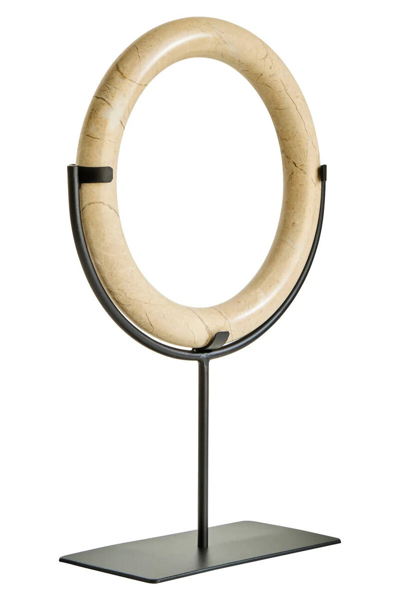 Zoro Cream Marble Ring Sculpture on Metal Stand