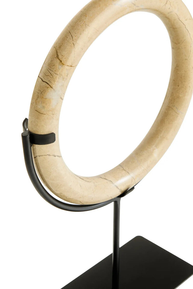 Cream Marble Ring Sculpture on Metal Stand | Zoro