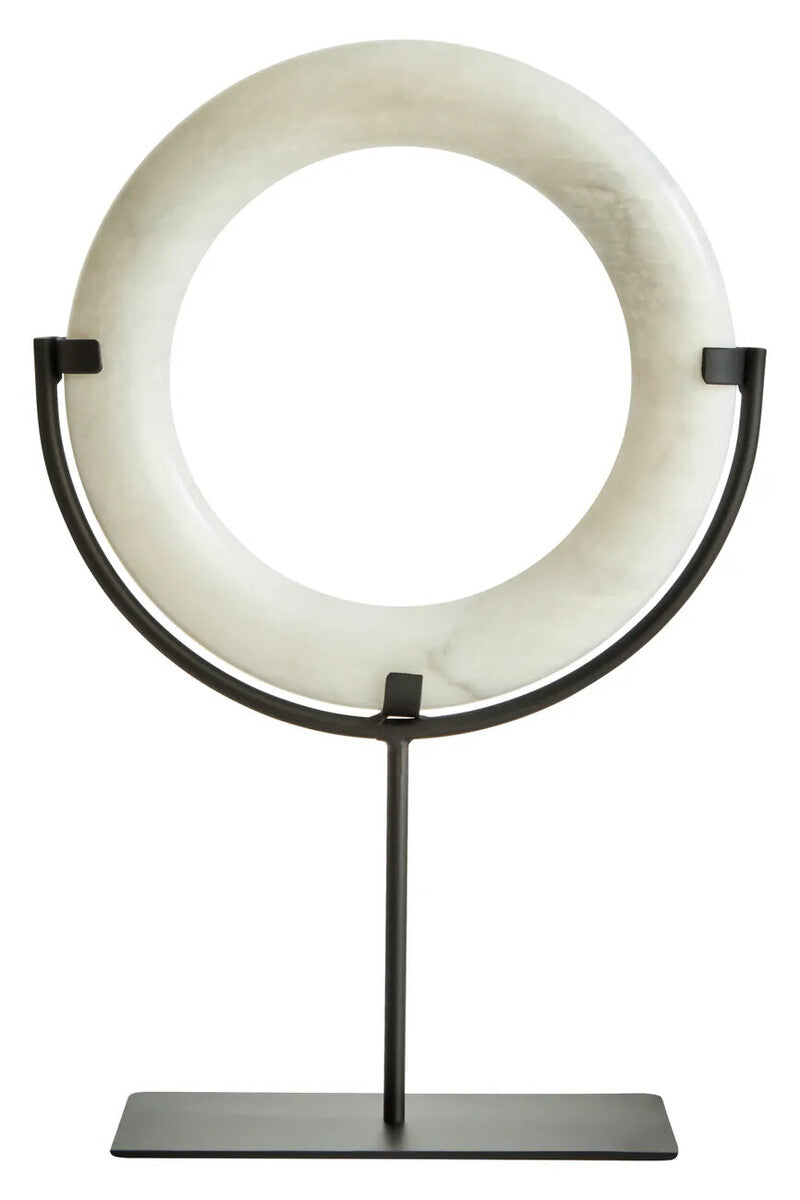 Zoro White Marble Ring Sculpture on Metal Stand