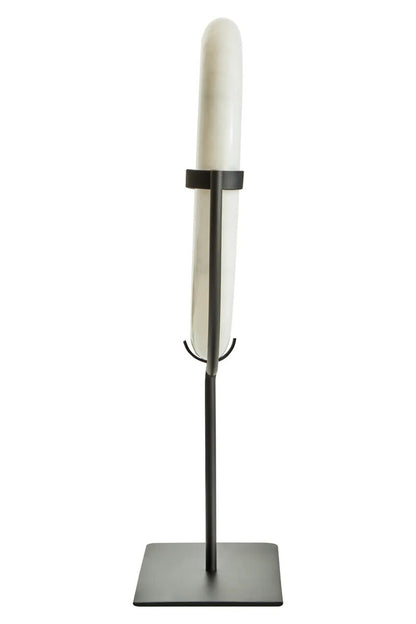 Zoro White Marble Ring Sculpture on Metal Stand