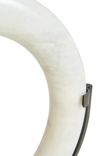 Zoro White Marble Ring Sculpture on Metal Stand