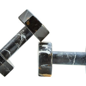 Set of Two Decorative Black and White Marble Dumbbells | Zoro