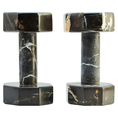 Set of Two Decorative Black and White Marble Dumbbells | Zoro