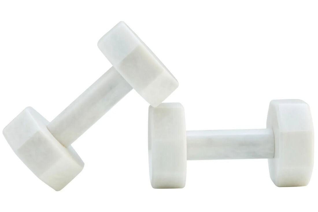 Zoro Set of Two Decorative White Marble Dumbbells