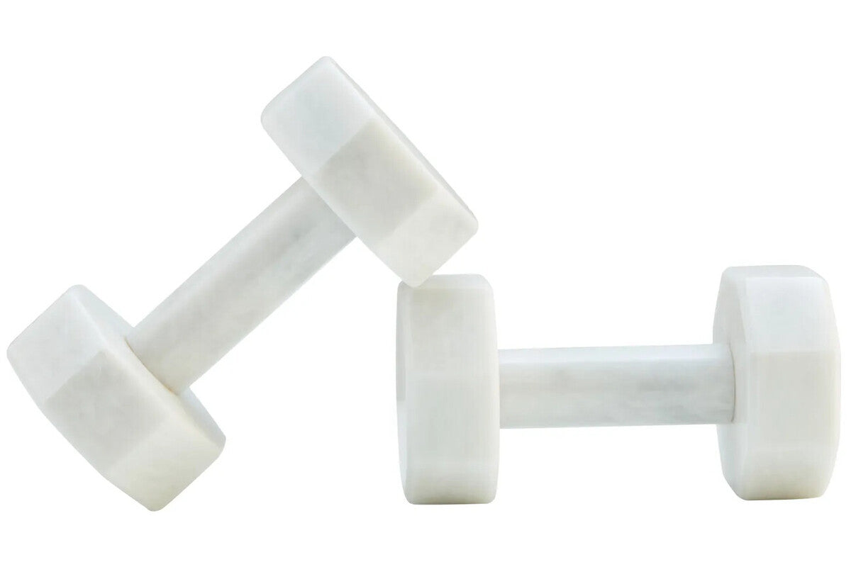 Set of Two Decorative White Marble Dumbbells | Zoro