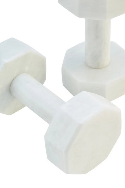 Set of Two Decorative White Marble Dumbbells | Zoro