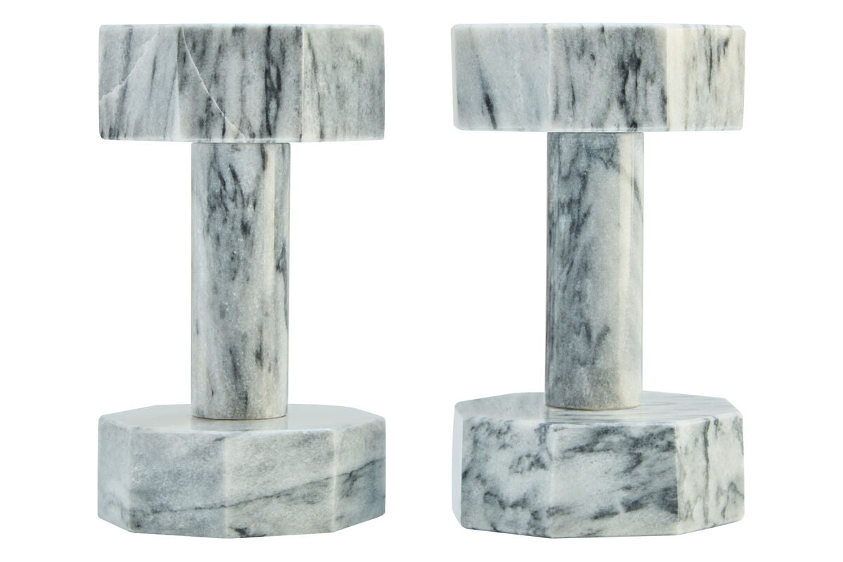 Set of Two Decorative Grey Marble Dumbbells | Zoro